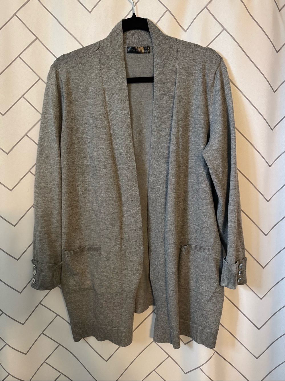 Verve Ami Light Gray Open-Front Cardigan with Cuff Buttons